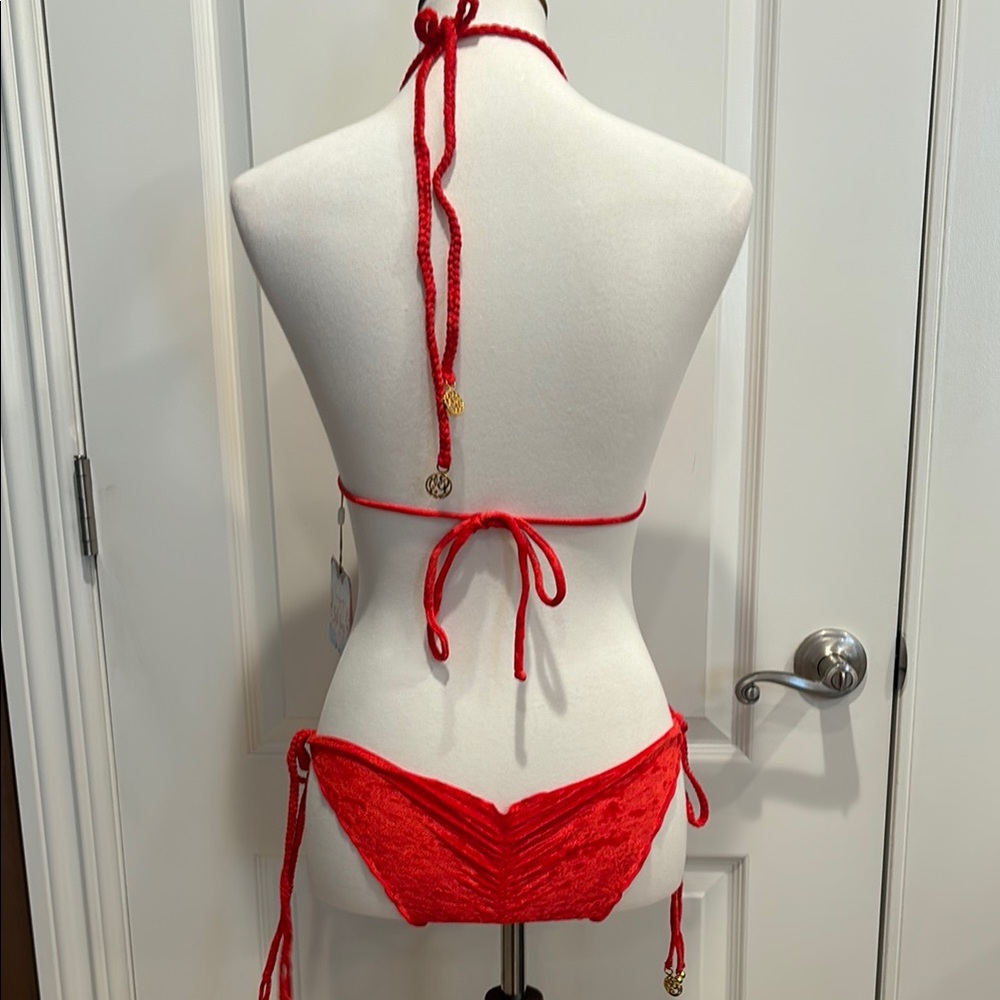 Red Lace Halter Bikini Set by Luli Fama - Picture 4 of 5